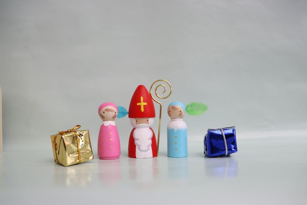 Sint en piet peg dolls houten poppetjes seizoenstafel, Ophalen of Verzenden, Nieuw