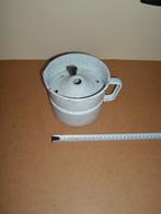 Oude emaille papkoker,melkkoker,grijs gewolkt,hazegrijs, Ophalen of Verzenden