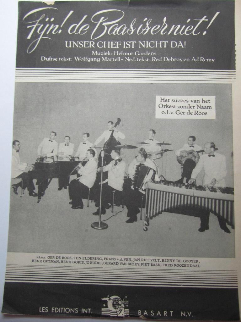 FIJN ! DE BAAS IS ER NIET **Oude Bladmuziek uit 1952**, Muziek en Instrumenten, Ophalen of Verzenden, Gebruikt, Artiest of Componist