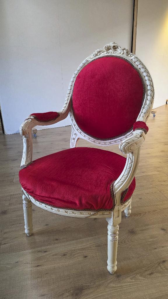 Louis XVI stijl fauteuil| reproductie | rood velours |, Ophalen, Gebruikt, Klassiek, Rood