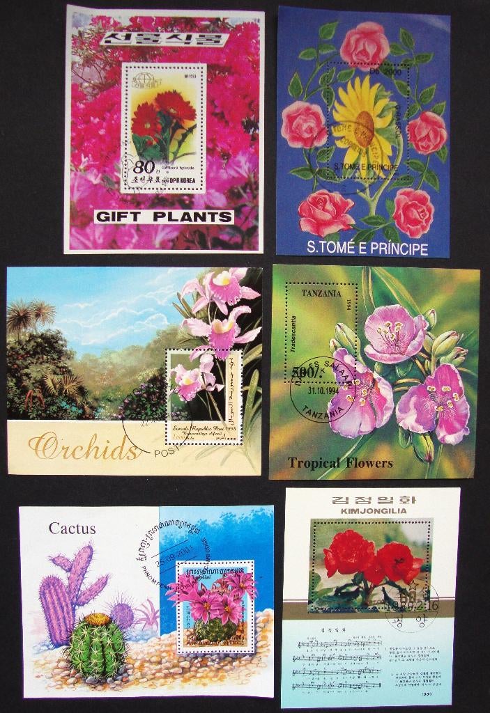 - 792 - 6 Blokjes met Bloemen., Verzenden, Gestempeld, Dier of Natuur