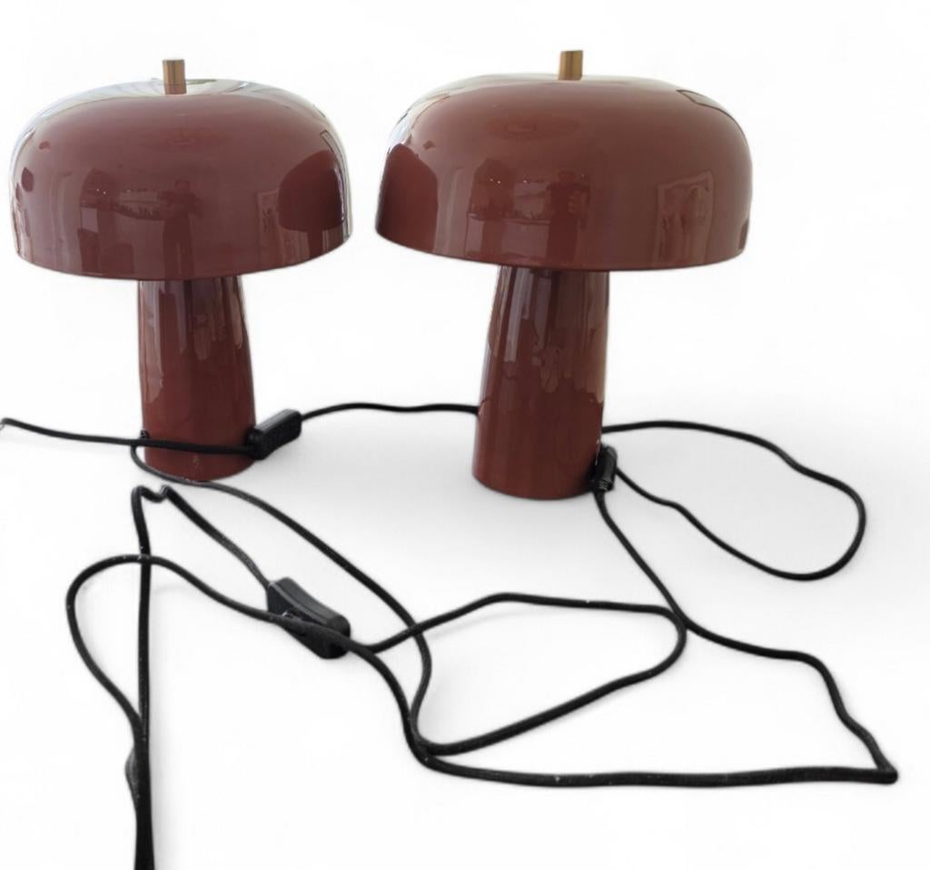 Set van 2 vintage Sissy boy Donkerrode cupola tafellamp., Ophalen of Verzenden, Zo goed als nieuw, Minder dan 50 cm