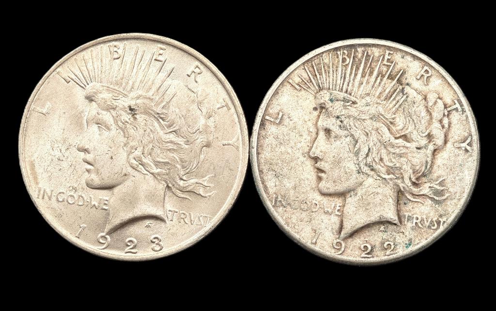 2x Zilveren Peace Dollar USA, Postzegels en Munten, Munten | Amerika, Verzenden, Noord-Amerika, Setje, Zilver