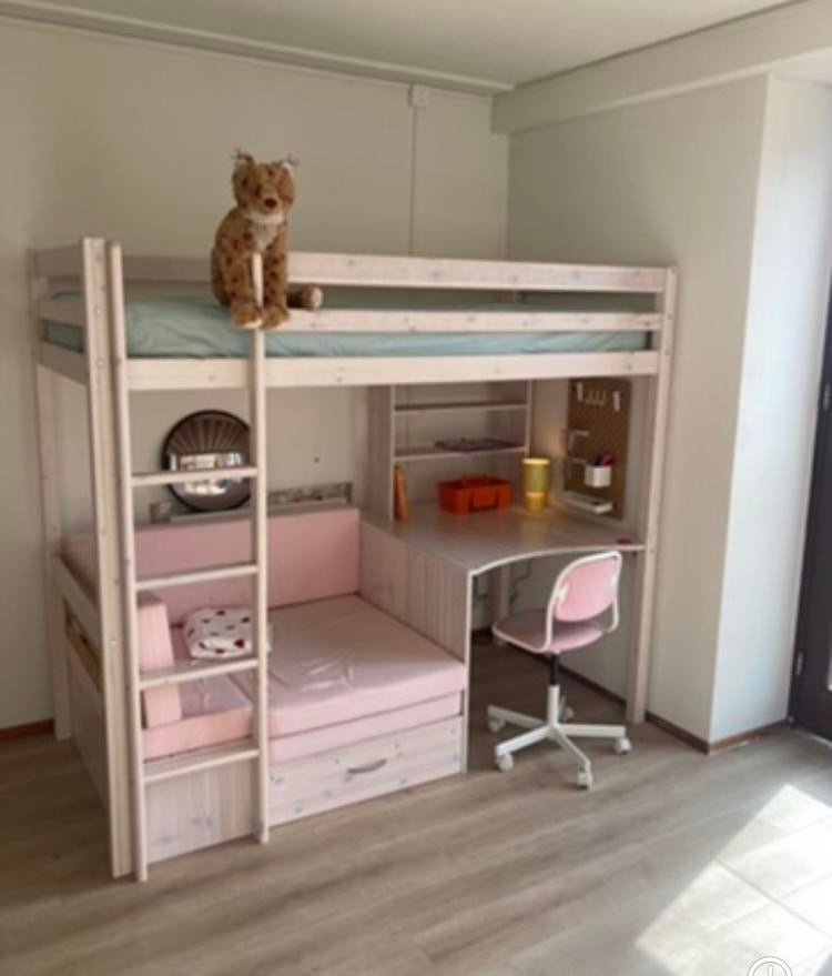 Flexa hoogslaper met bureau en bankje 90x200, Ophalen, Gebruikt, Eenpersoons, 160 tot 180 cm