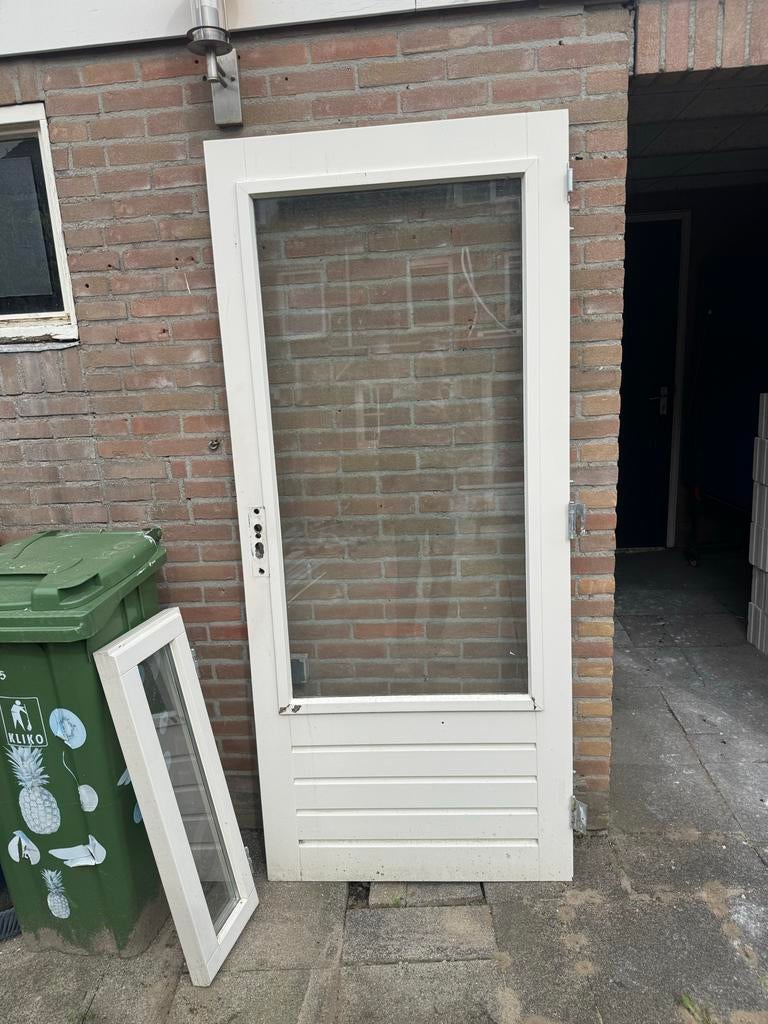 Achterdeur en bovenlicht zonder kozijn, Doe-het-zelf en Verbouw, Deuren en Horren, Ophalen, Gebruikt, 80 tot 100 cm, 215 cm of meer