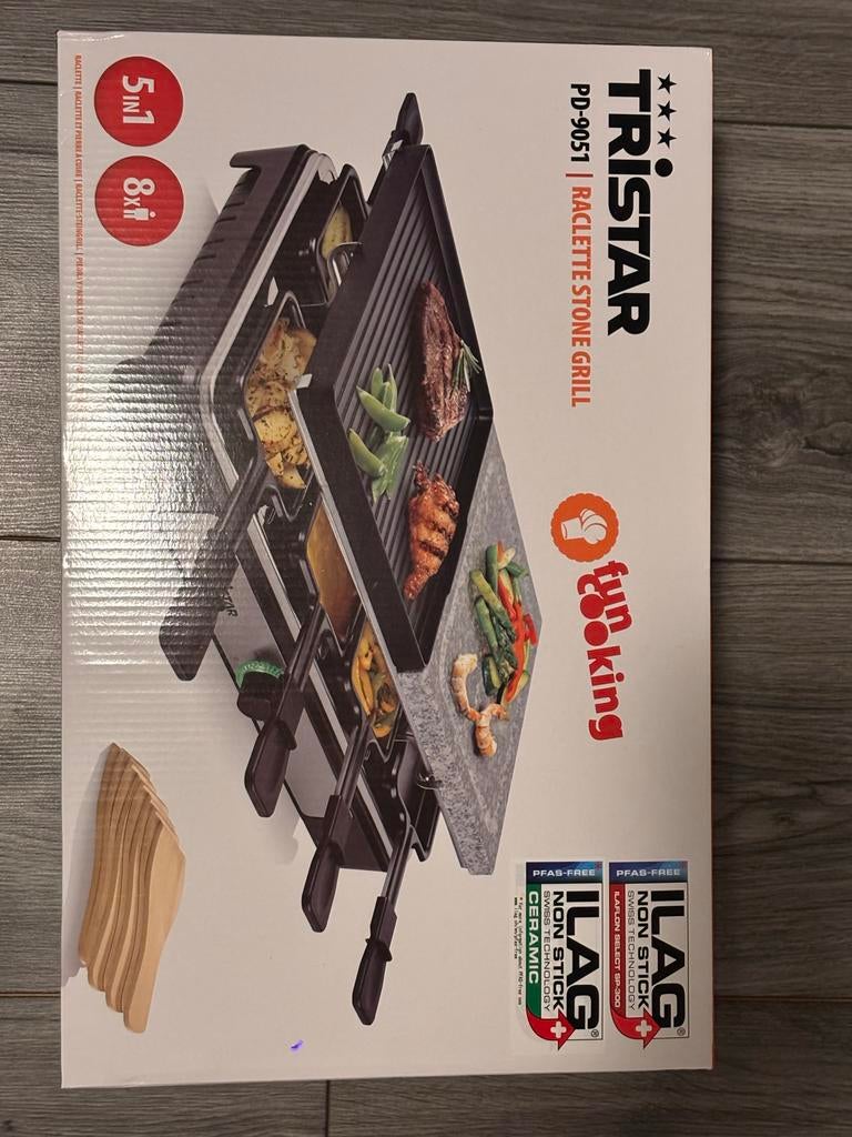 Tristar Raclette Stone Grill 5-in-1 (PD-9051) Nieuw, Witgoed en Apparatuur, Gourmetstellen, Ophalen of Verzenden, Nieuw, 8 personen of meer