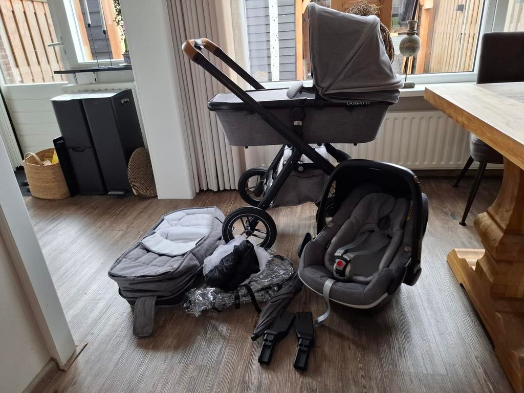 Mooie Dubatti kinderwagen met Maxi-Cosi en accessoires, Gebruikt, Verstelbare duwstang, Combiwagen, Ophalen