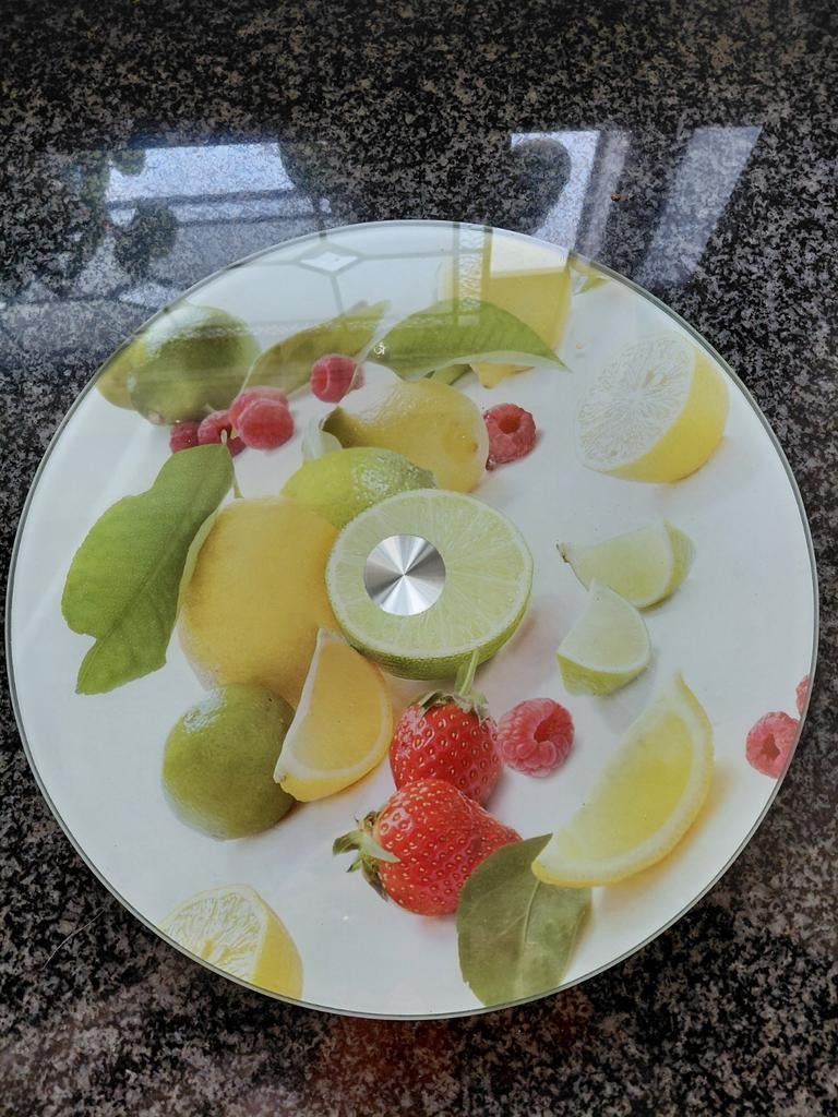 Draaiplateau van glas met fruitprint, Huis en Inrichting, Ophalen of Verzenden, Zo goed als nieuw