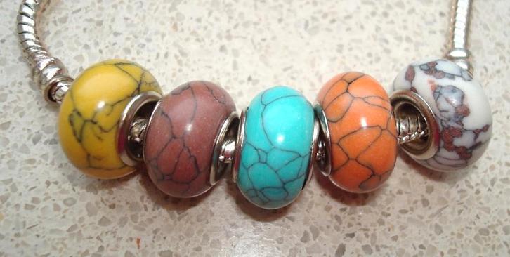 Set van 5 groot gat bedels met natuursteen, Sieraden, Tassen en Uiterlijk, Bedels, Nieuw, Overige merken, 4 bedels of meer, Ophalen of Verzenden