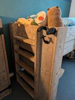 Steigerhouten halfhoogslaper 90x200 cm met kast, Ophalen, Eenpersoons, 90 cm, Hoogslaper