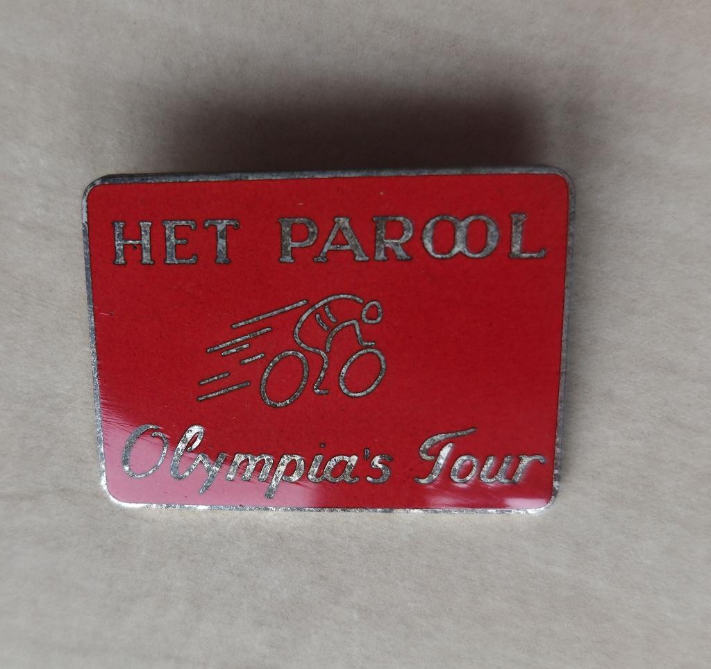 Het Parool Krant Olympia's Tour Fiets Wielrennen broche, Transport, Ophalen of Verzenden, Zo goed als nieuw, Speldje of Pin
