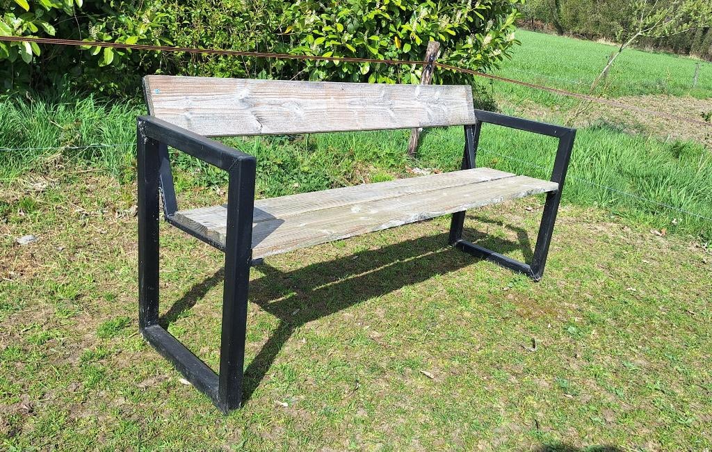 Tuinbank Douglas hout en staal, Tuin en Terras, Tuinbanken, Ophalen, Zo goed als nieuw, Hout