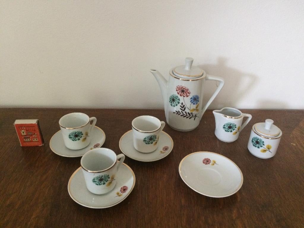 Kinderservies ouderwets jaren 60 klein kop schotel theepotje, Ophalen of Verzenden