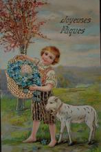 frankrijk 1914 pasen jongen vergeetmijnietjes lammetje, Ophalen of Verzenden, Voor 1920, Gelopen, Overige thema's