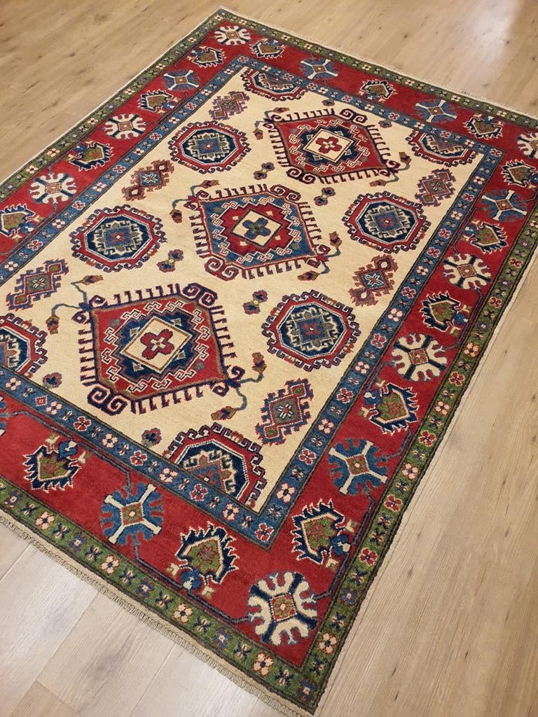 Handgeknoopt oosters tapijt kazak 208x159, Info@SlatsAntiek.nl, Crème, Perzisch, 150 tot 200 cm