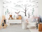 Fotobehang / Behang - Kinderkamer - Bosdieren Avontuur, Verzenden, Wit, Bosdieren, Minder dan 10 m²