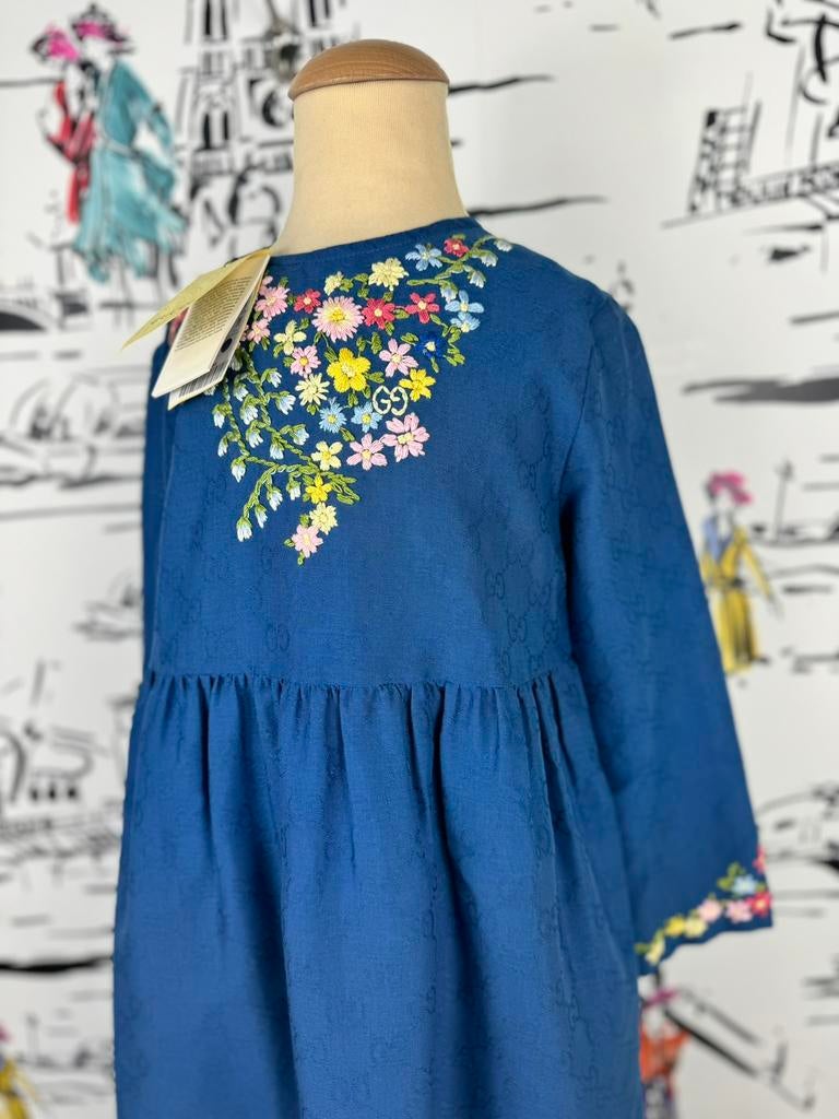 Gucci blauwe zomerjurk met GG patroon maat 8 NIEUW, Customercare@gucci.com, Jurk of Rok, Gucci, Verzenden