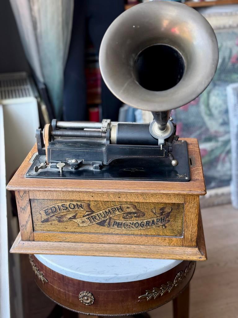 Antieke Edison Triumph Phonograph met hoorn, Ophalen of Verzenden