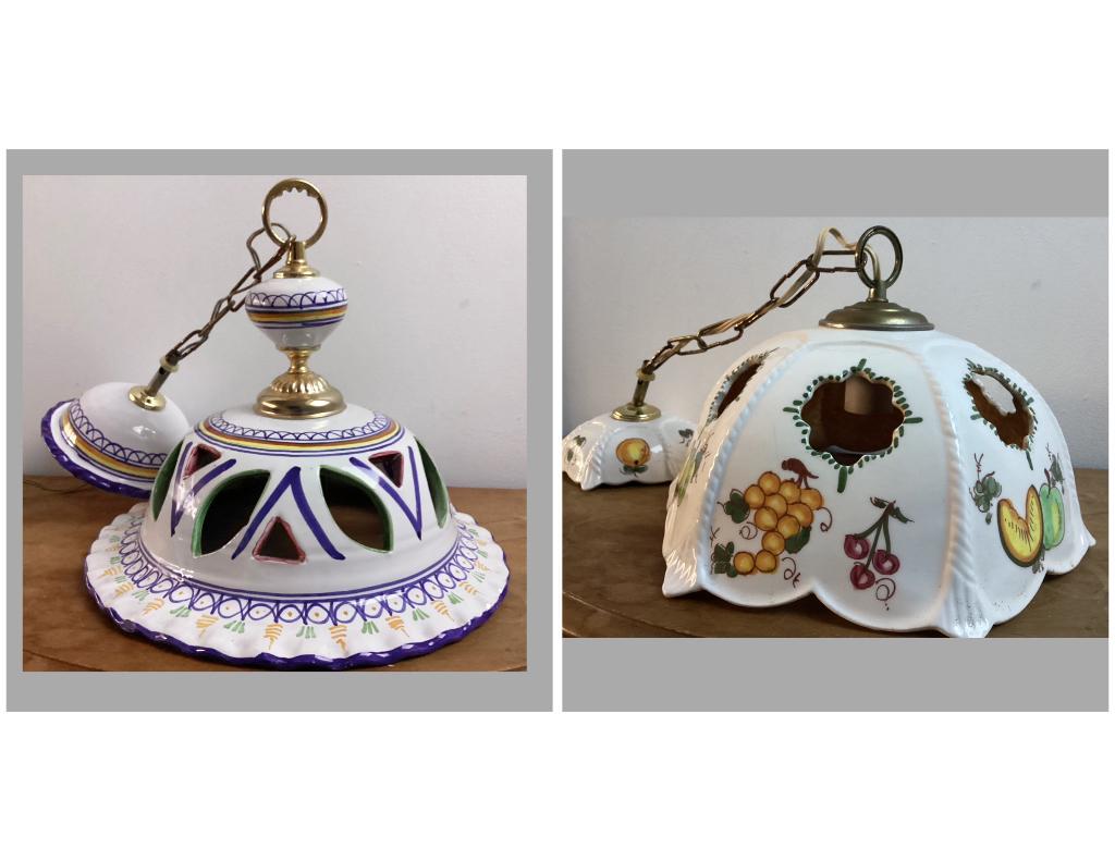 2 x Frans landelijk keramiek keuken hanglamp bloem / fruit, Huis en Inrichting, Ophalen of Verzenden, Gebruikt, Landelijk keramiek Frans