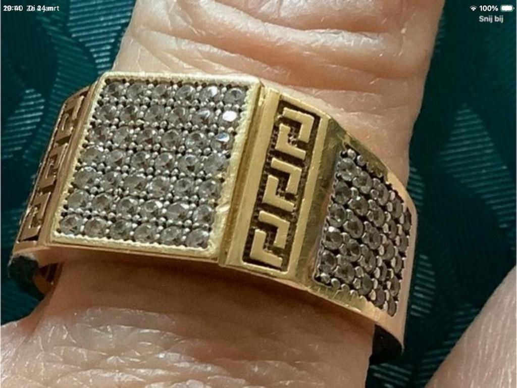 Vintage gouden ring Versace briljant geslepen zirkoon 14 kar, Verzenden, 19 tot 20, Zo goed als nieuw, Dame of Heer