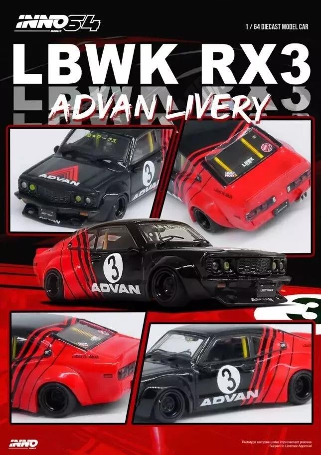 Mazda RX3 Savanna Advan Livery van Inno64 1/64 LBWK, Ophalen of Verzenden, Nieuw, Auto