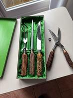 Vleesvork, aanzetstaal en vleesmes in doos, Ophalen of Verzenden