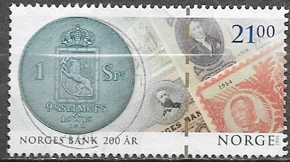 NOORWEGEN 21 Kr. zegel 200 jaar Noorse Centrale Bank 2016, Verzenden, Noorwegen, Gestempeld