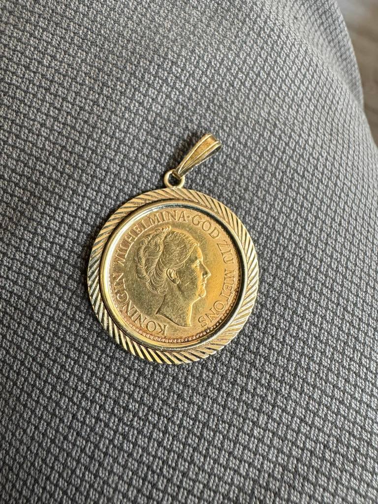 Gouden Hanger met Wilhelmina 10 Gulden Munt 1927, Ophalen, Zo goed als nieuw, Goud, Met hanger