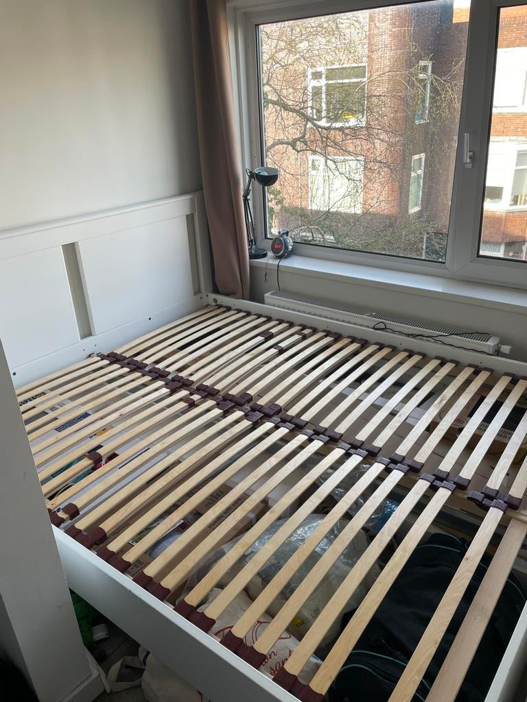 Bedframe + lattenbodem, Ophalen, 90 cm, Eenpersoons, Wit