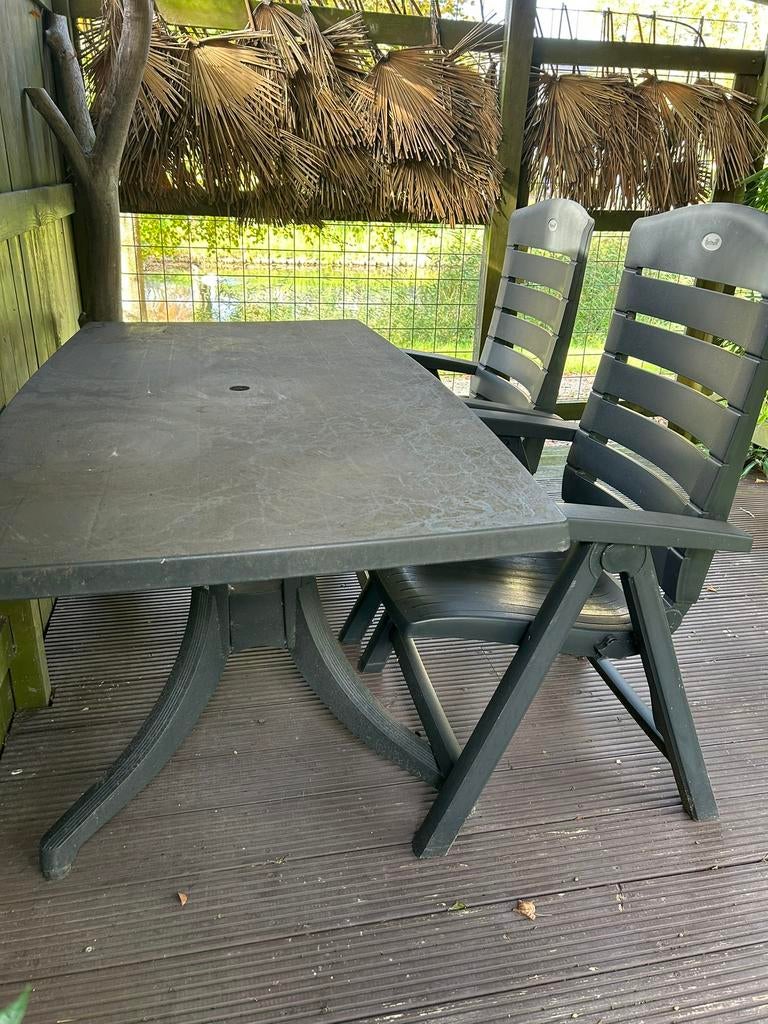 Hartman tuinstoelen (3) en tafel grijs, Ophalen, Kunststof, Gebruikt, 3 zitplaatsen