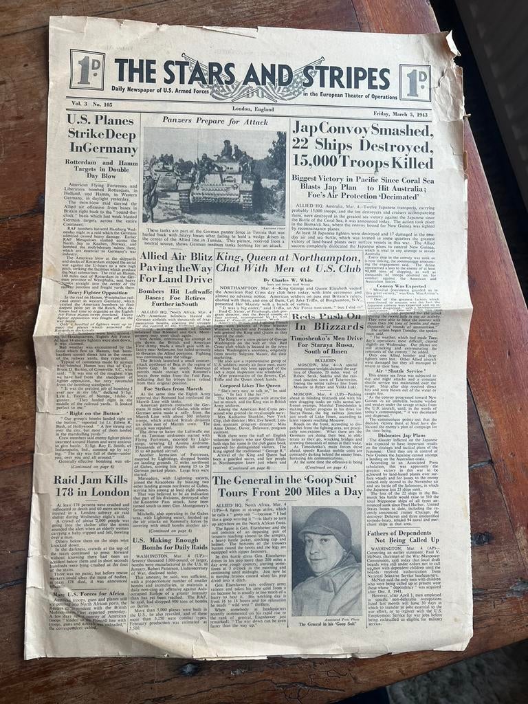 WO2 Amerikaans Stars Stripes march 1943 USAAF ETO, Verzamelen, Militaria | Tweede Wereldoorlog, Amerika, Ophalen of Verzenden