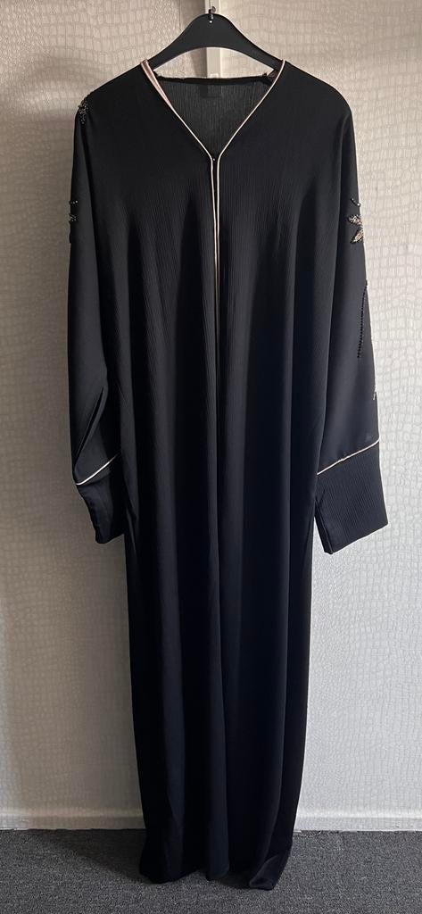 Zwarte lange abaya, jurk, kimono, kandoura, Galajurk, Verzenden, Zwart, Maat 46/48 (XL) of groter