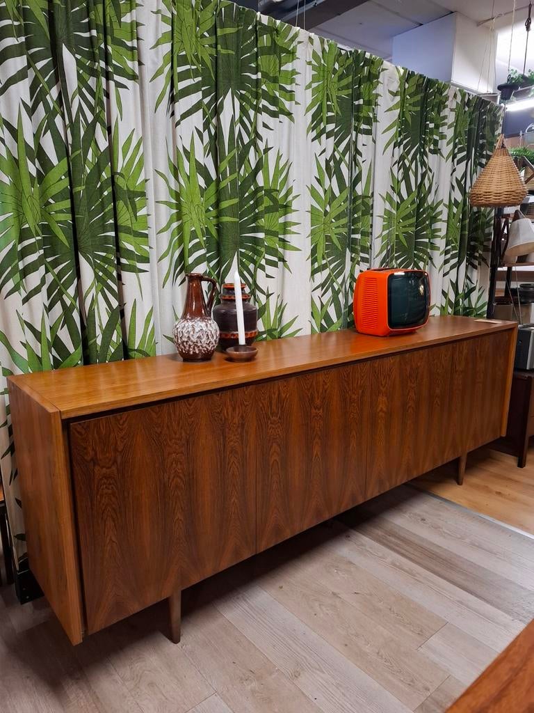 Vintage lowboard sideboard teak kast wandkast, Ophalen, Gebruikt, Onbekend, 200 cm of meer
