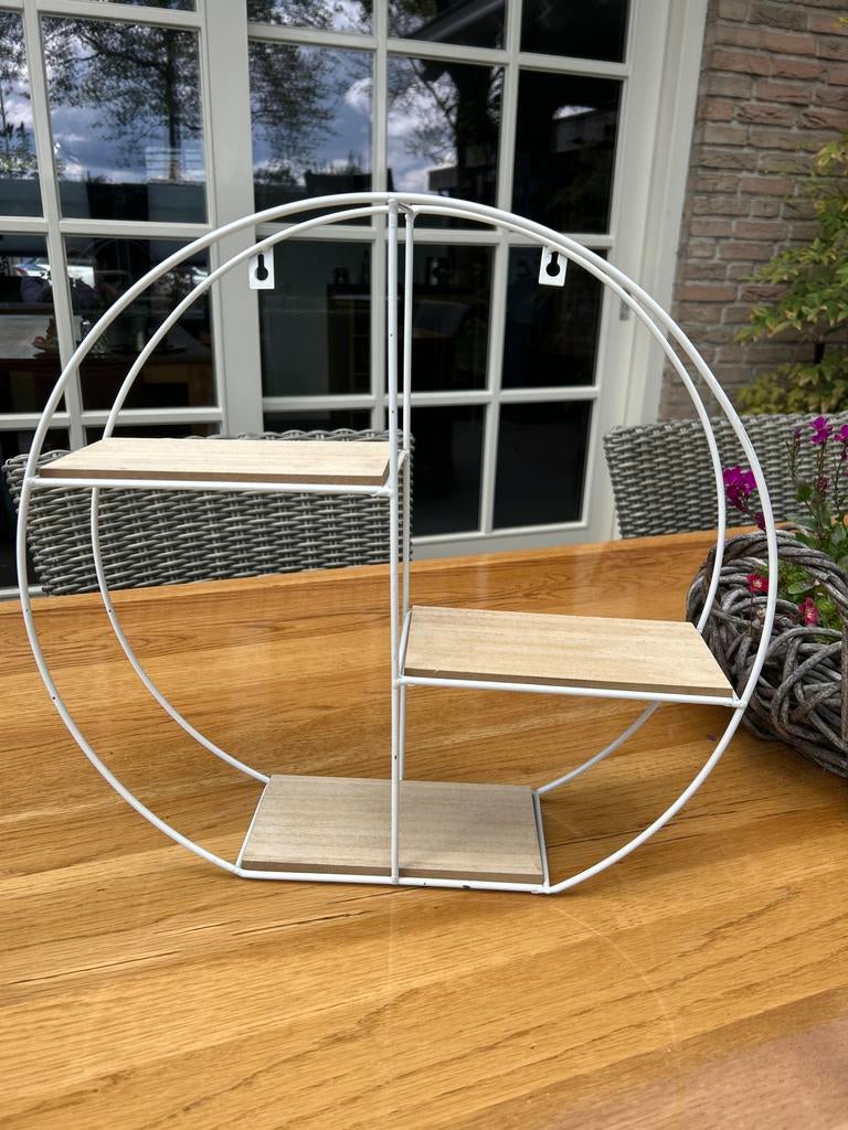 Twee ronde wandrekjes wit met houten plankjes, Ophalen of Verzenden, Zo goed als nieuw