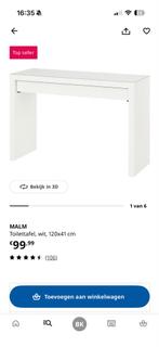 Mooie witte toilettafel met glasplaat IKEA MALM, Ophalen, Gebruikt, 100 tot 150 cm, Minder dan 100 cm