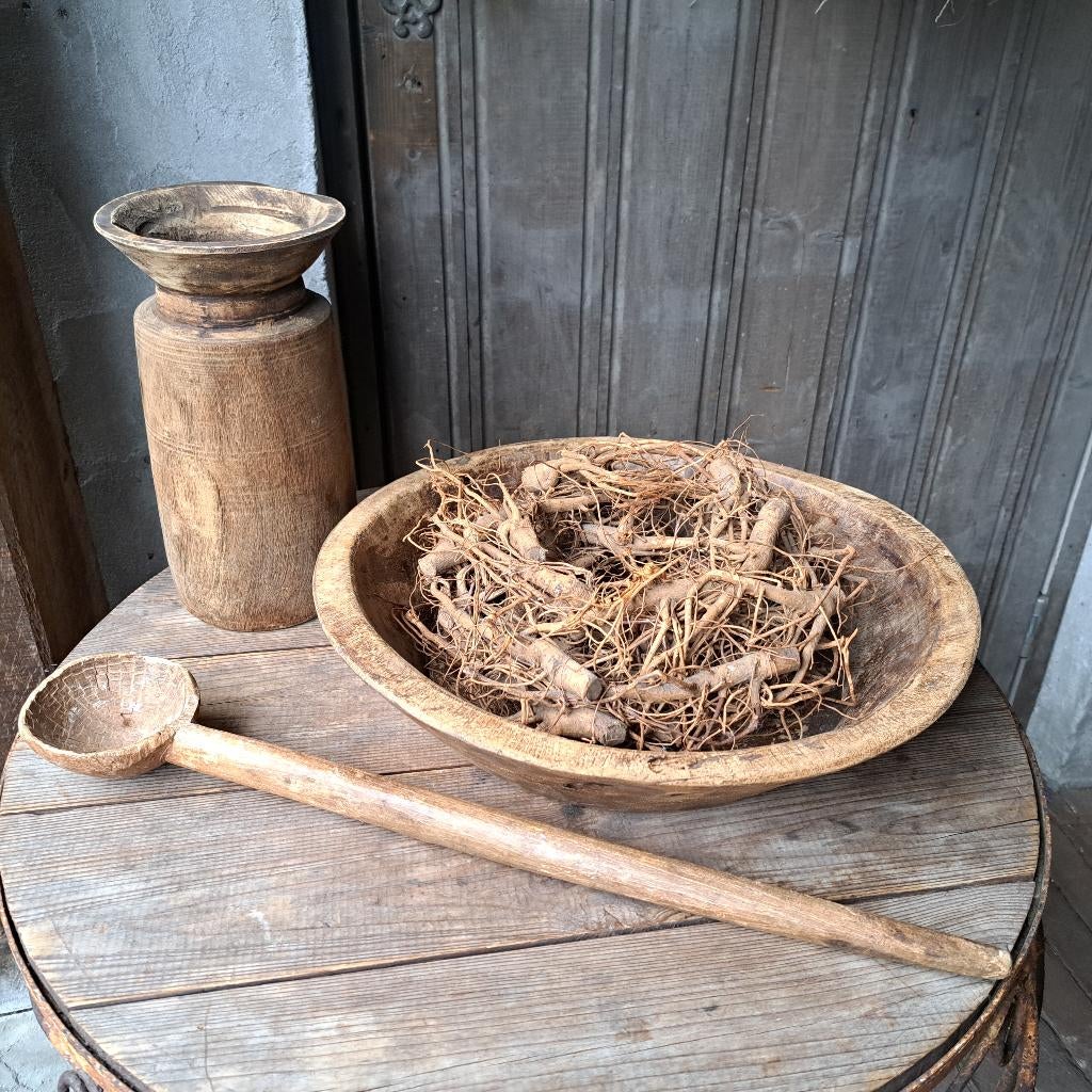 Landelijke houten pot kruik schaal lepel krans sober *Etage3, Huis en Inrichting, Woonaccessoires | Overige, ., Ophalen of Verzenden