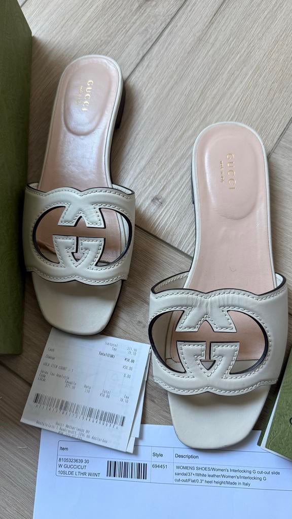 Gucci Originele Slippers Maat 37,5, Kleding | Dames, Ophalen of Verzenden, Zo goed als nieuw, Wit, Slippers