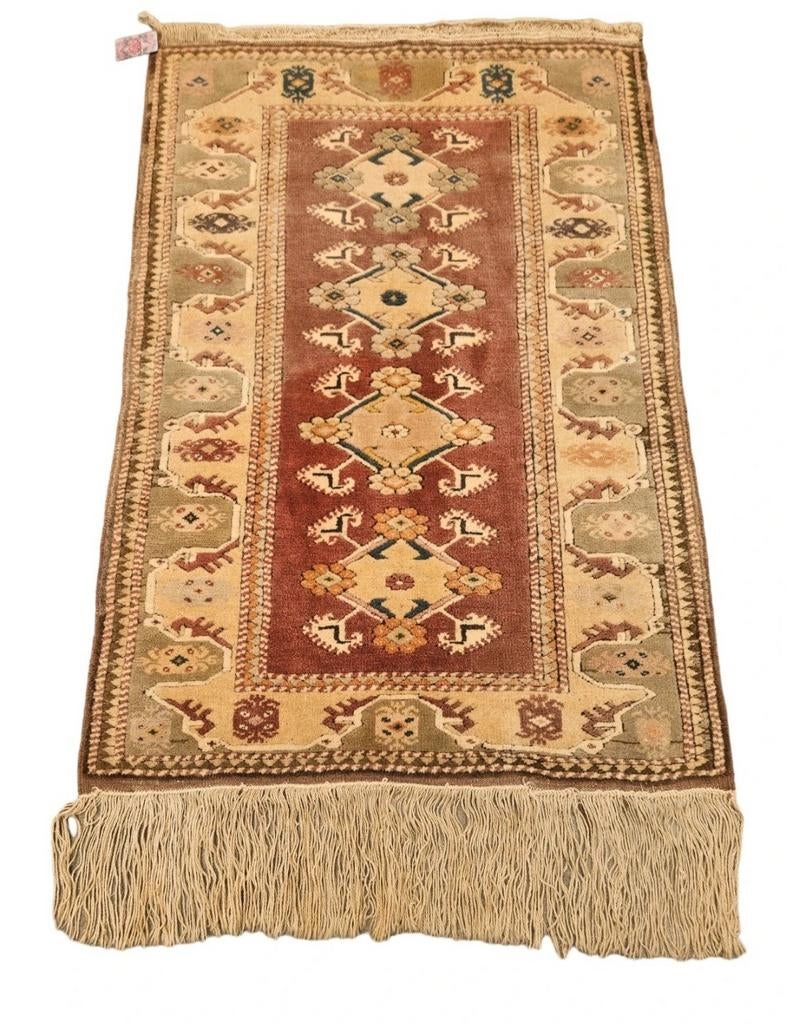 Handgeknoopt oosters wol Melas tapijt vintage 96x137cm, Crème, Gebruikt, 100 tot 150 cm, Oosters, Vintage, Klassiek