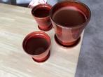 Keramiek bloempotten rood/zwart, set van 3, Rond, Zo goed als nieuw, Minder dan 40 cm, Balkon