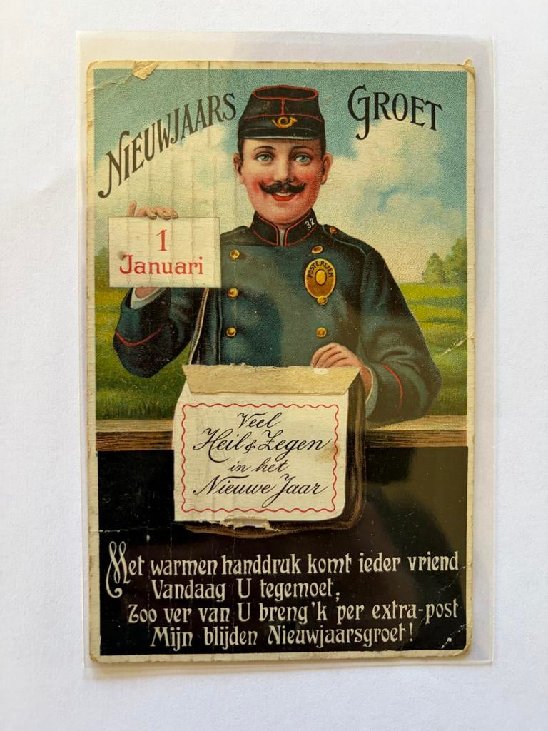 Antieke Nieuwjaarskaart 1913 - Gelopen, Verzamelen, Ansichtkaarten | Nederland, Ophalen of Verzenden, Voor 1920, Gelopen, Groningen