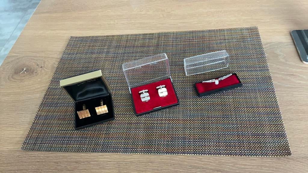 Manchetknopen en speld, Ophalen, Overige materialen, Verzilverd