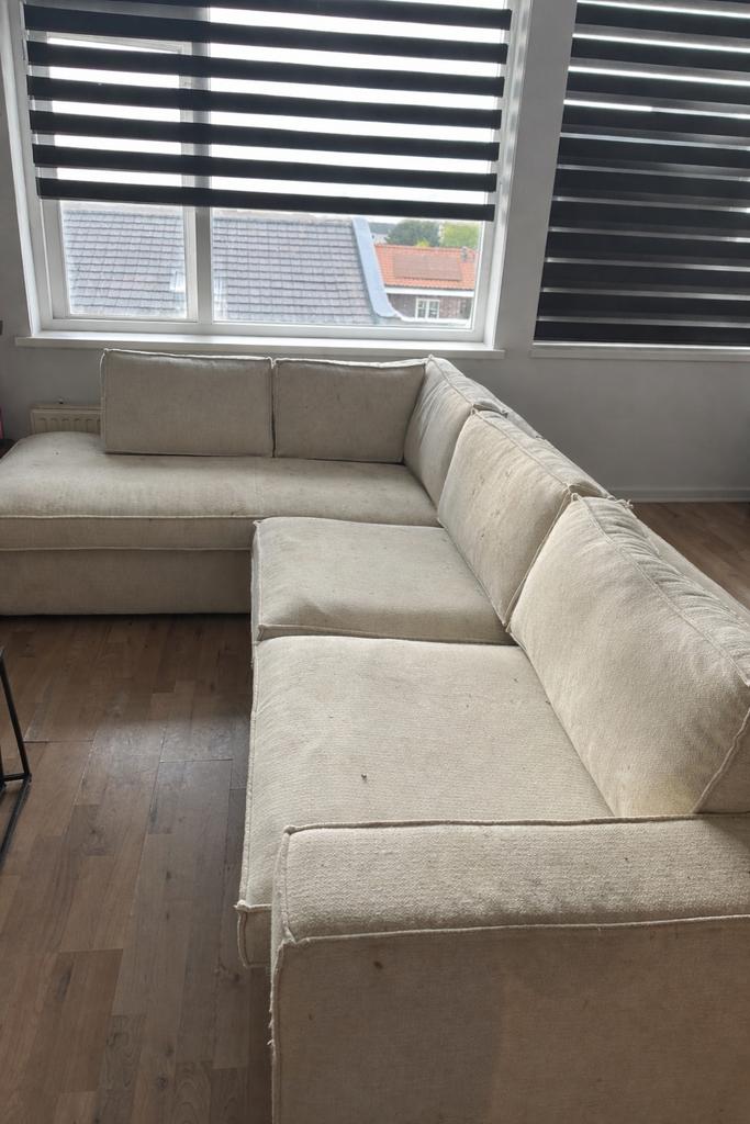 Beige/creme hoekbank, Ophalen, Gebruikt, 100 tot 125 cm, Hoekbank