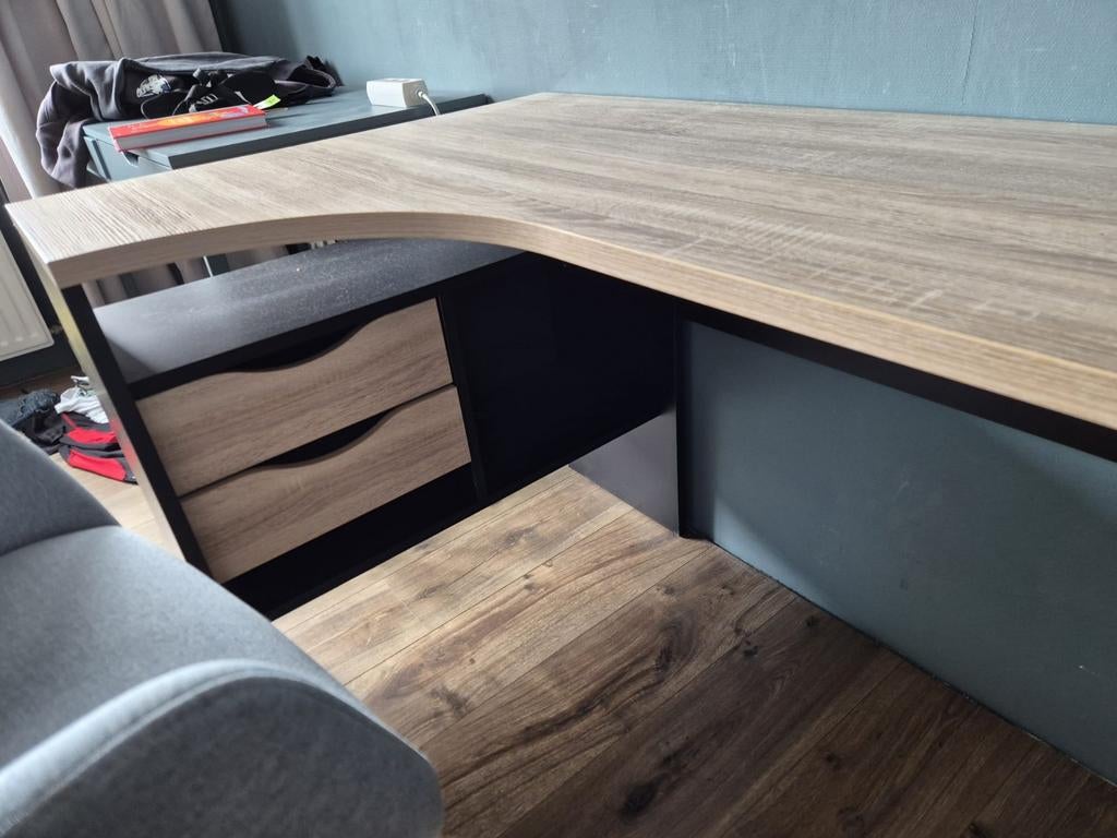 Hoekbureau Hannover zwart eikenkleur met lades, Huis en Inrichting, Bureaus, Ophalen of Verzenden