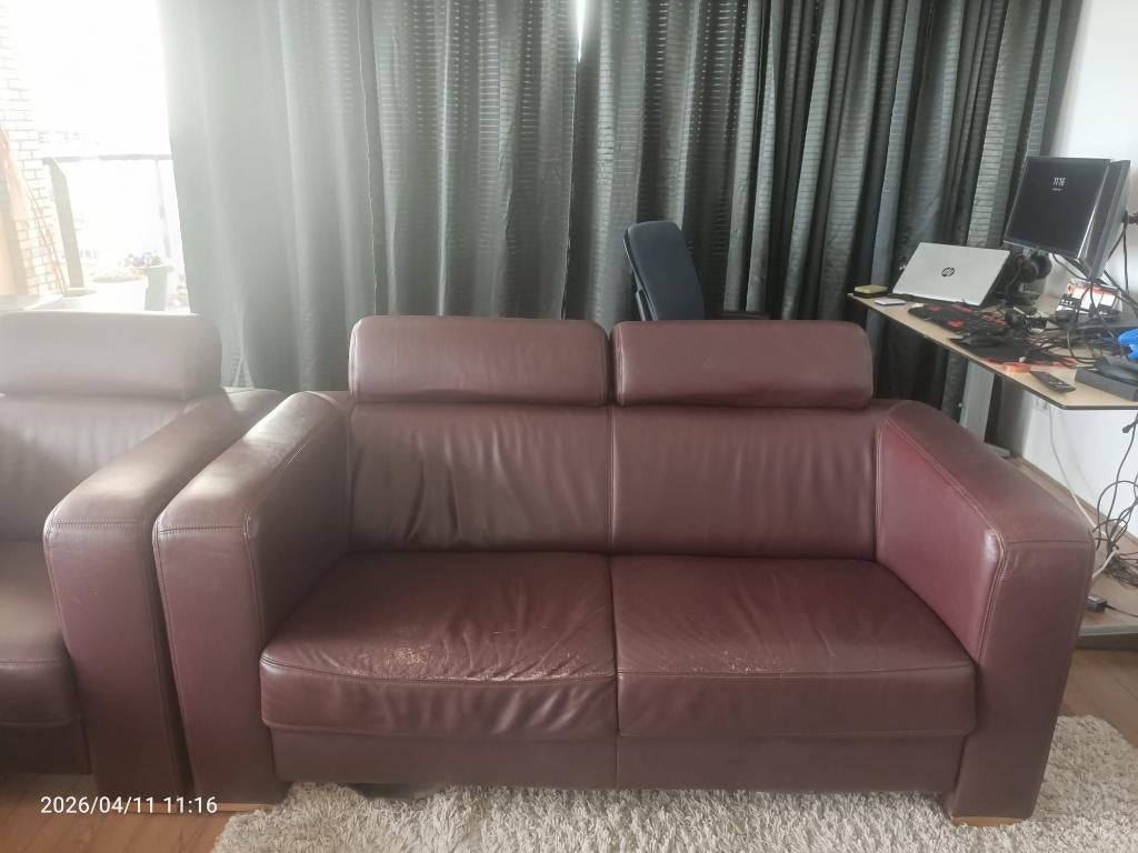 Bankstel leder 2x1 zits 2x2 zits, Huis en Inrichting, Banken | Bankstellen, Ophalen, Leder, Gebruikt, Overige maten