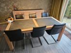 Eettafel eiken met leisteen, Ophalen, Gebruikt, Eikenhout, 200 cm of meer