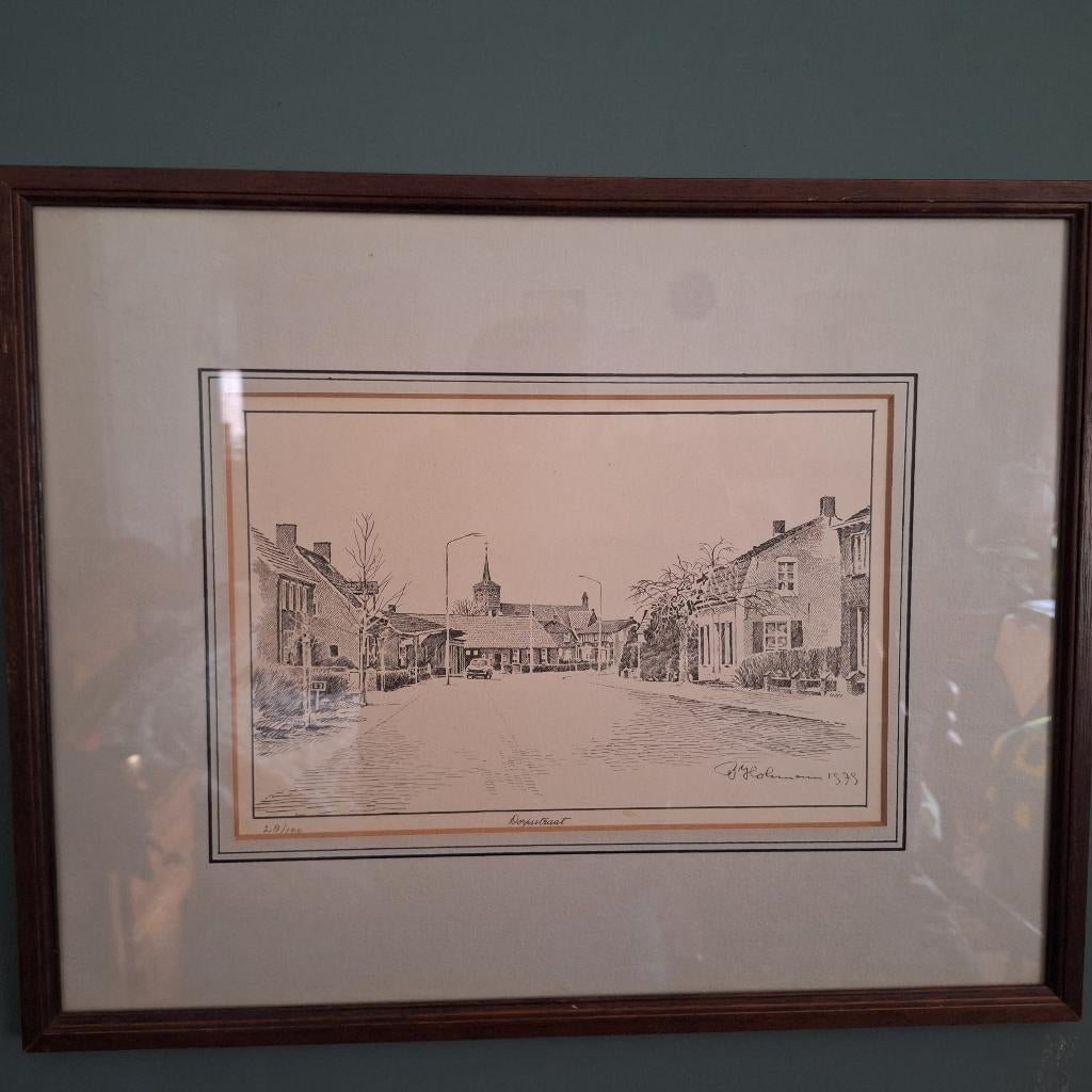 PRACHTIGE gesigneerde ets DORPSSTRAAT SOERENDONK, Antiek en Kunst, Ophalen