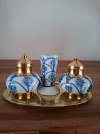 Delfts Blauw Zout- en Peperstel met Vaasje, Antiek en Kunst, Ophalen of Verzenden