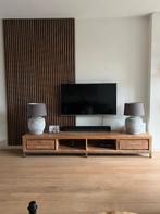 2x tafellamp met stenen voet en bruine kap (evt vaas erbij), Ophalen, Zo goed als nieuw, Overige materialen, Minder dan 50 cm