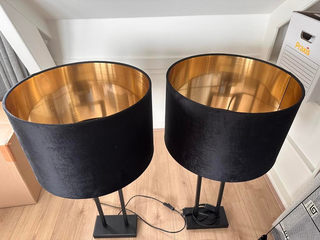 Zwart velvet lampen op standaard met gouden binnenkant, Ophalen, Zo goed als nieuw, Zwart, Rond