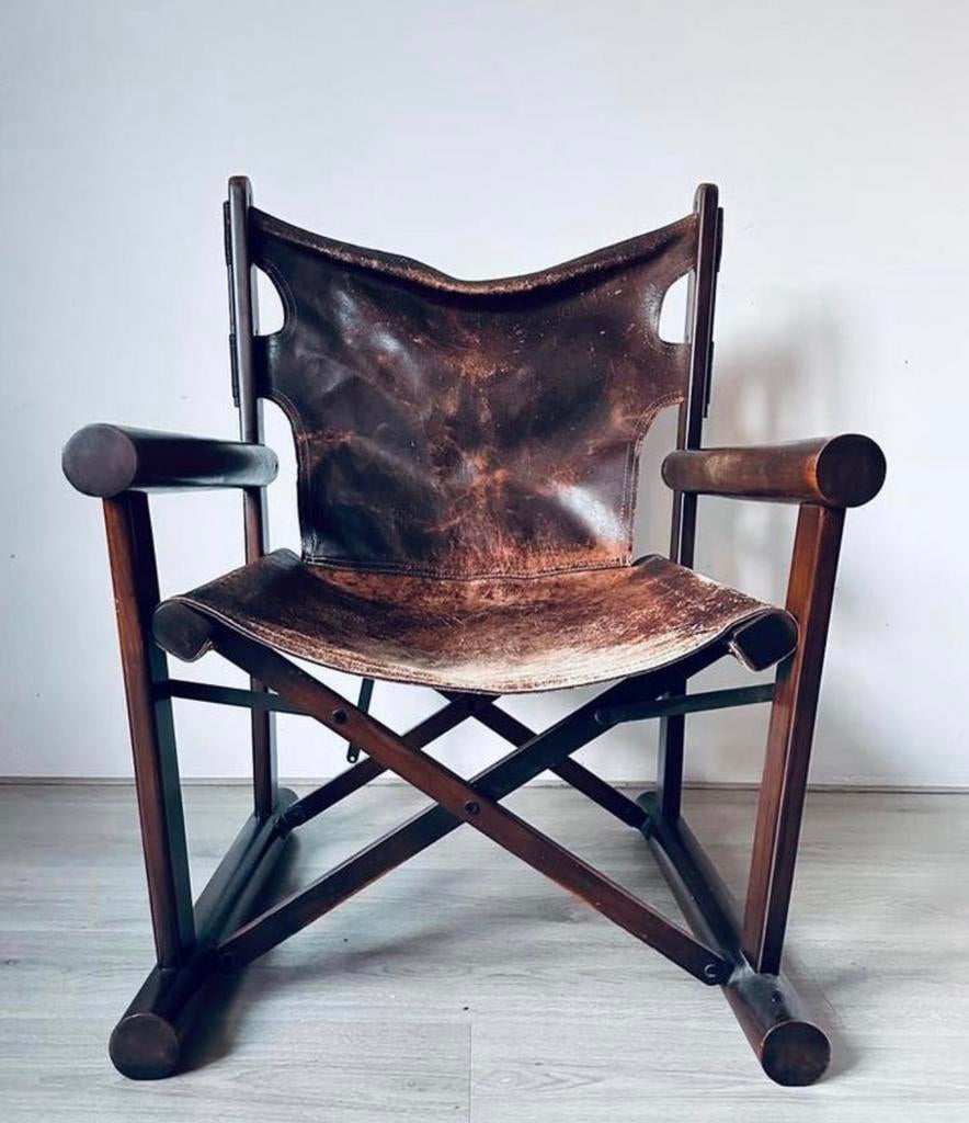 VNTG PL22 Lounge Chair by Carlo Hauner for OCA Brazil, 1960s, Huis en Inrichting, Stoelen, Gebruikt, Eén, Hout, Leer, Bruin, Ophalen